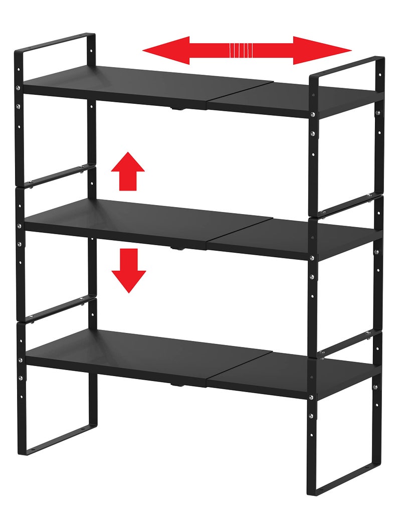 Jojocross Expandable Stackable Spice Rack Cabinet Shelf Organizer in Cabinets Shelves Kitchen Cupboard Organization Stack up Racks Pantry Countertop Storage LargeBlack 3 Packs