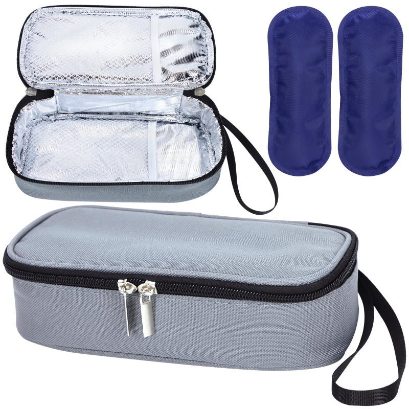 ISUSSER Breastmilk Cooler Bag with Ice Pack Portable Insulated Breast Milk Storage Cooler Bag Small Stylish Breastmilk Storage Bag Cooler with Wrist Strap Grey