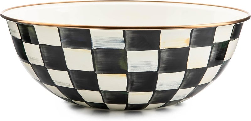 mackenzie childs MACKENZIECHILDS Enamel Everyday Bowl Serving Bowl for Entertaining ExtraLarge BlackandWhite Courtly Check Set of 1 - Image 1