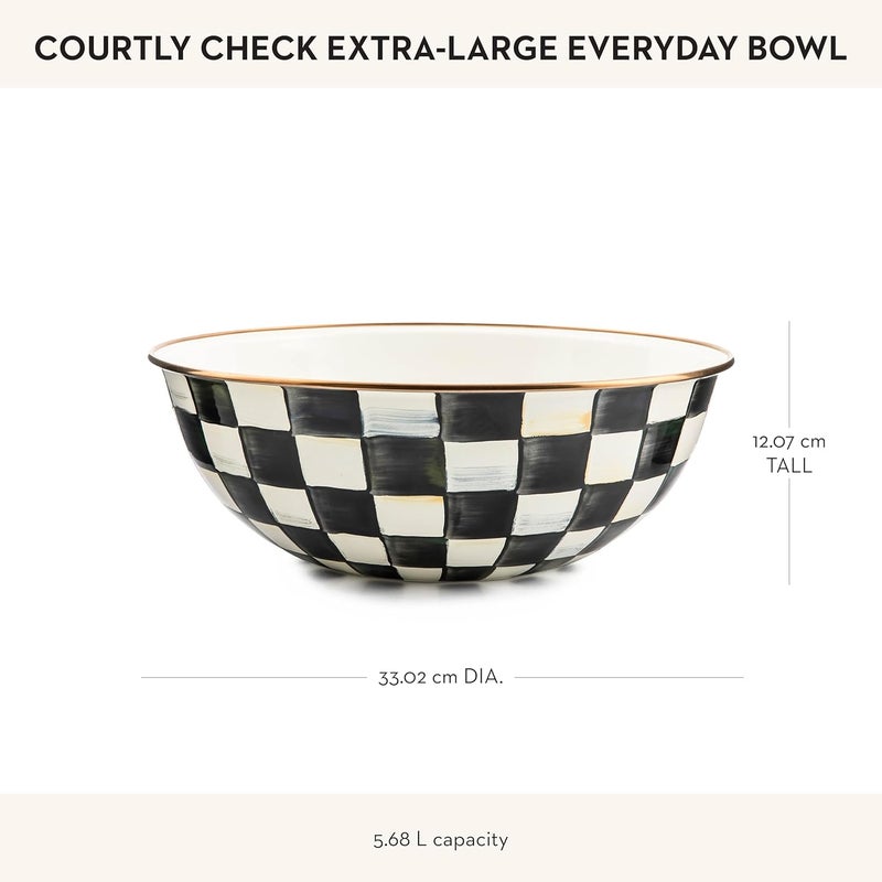 mackenzie childs MACKENZIECHILDS Enamel Everyday Bowl Serving Bowl for Entertaining ExtraLarge BlackandWhite Courtly Check Set of 1 - Image 4