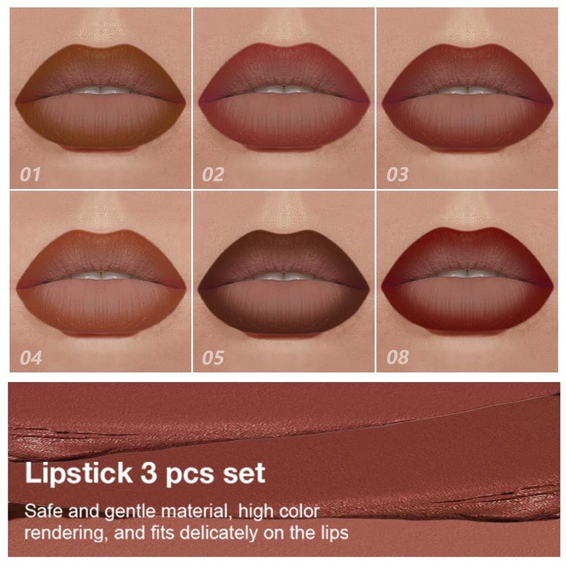 evpct 6Pcs Warm Red Brown Nude Maroon Dark Wine Gradient Matte Lipstick Lip Liner Crayon Combo Pencil Set for Women, Longwear Cream Lipliner and Lipstick Combo Makeup, Flawless Lip Bar Ombre Effect - Image 2