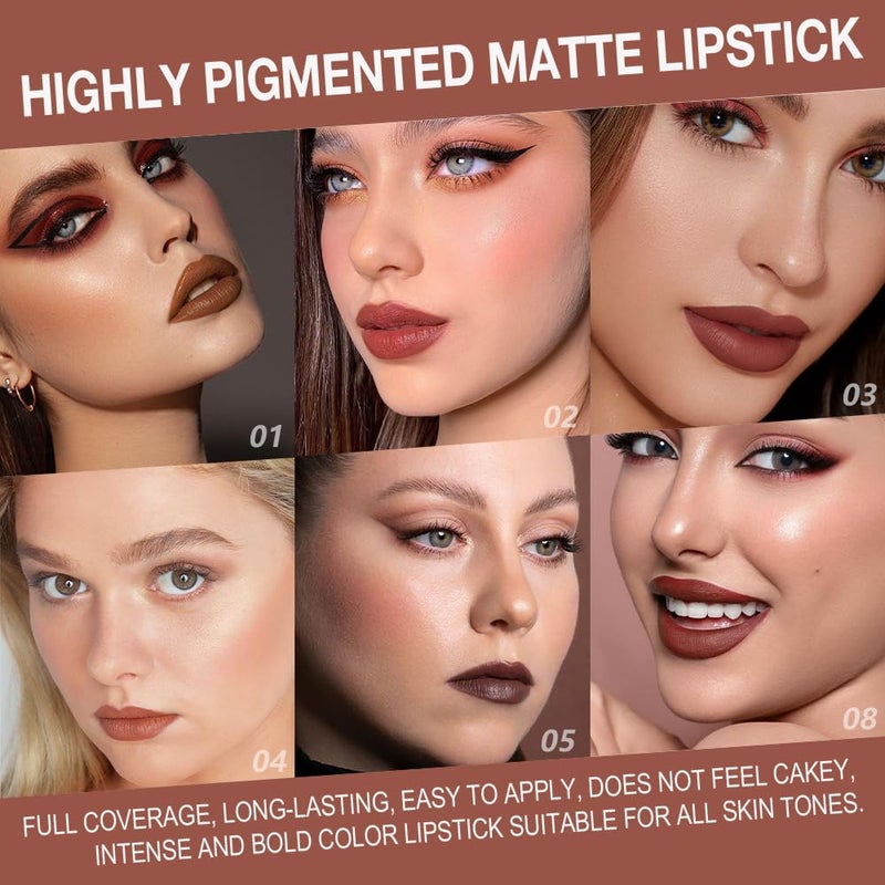 evpct 6Pcs Warm Red Brown Nude Maroon Dark Wine Gradient Matte Lipstick Lip Liner Crayon Combo Pencil Set for Women, Longwear Cream Lipliner and Lipstick Combo Makeup, Flawless Lip Bar Ombre Effect - Image 3