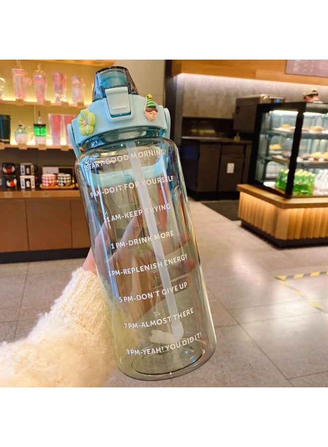 Gasin 2L Large Capacity Water Bottle with Silicone Straw (Multi-color Options) with Time Marker, Free Stickers + Cleaning Tools Set - Image 2