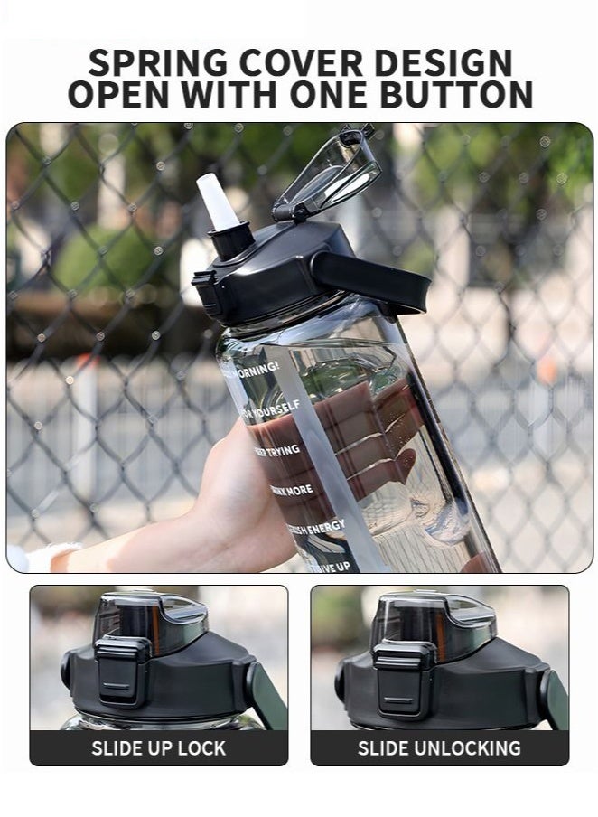 Gasin 2L Large Capacity Water Bottle with Silicone Straw (Multi-color Options) with Time Marker, Free Stickers + Cleaning Tools Set - Image 4