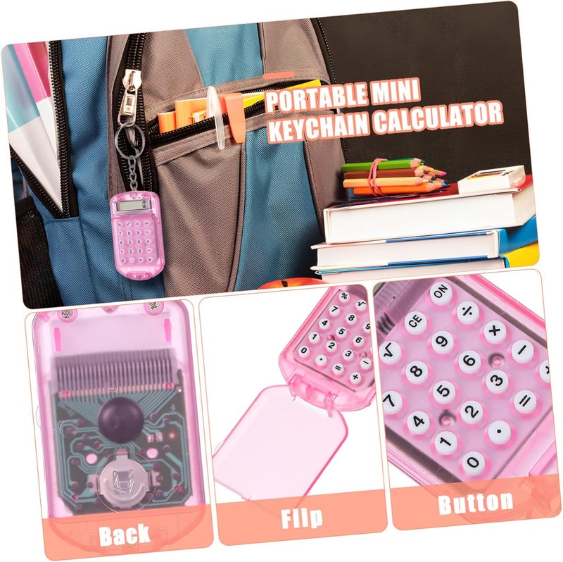 3pcs Mini Electronic Calculator Keychains for Key Ring Portable Handheld Flip Calculators in White Yellow Pink Compact School Supplies for Students at Home and Office - Image 3