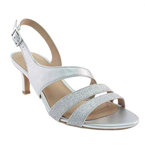 Naturalizer Womens Taimi Strappy Mid Heel Slingback Dress Sandals ,Silver Glitter,10 M US - Image 1