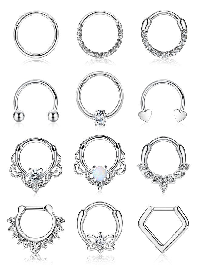 YADOCA 12pcs 16G Septum Rings for Women Men Hypoallergenic Surgical Steel Nose Piercings Jewelry Clicker Hinged Tragus Hoop Earrings CZ Love Nose Ring 8-10mm, 18G (1mm), 8mm inner diameter, Metal - Image 1