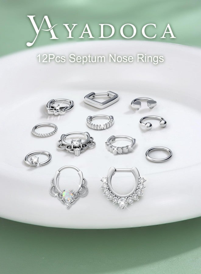YADOCA 12pcs 16G Septum Rings for Women Men Hypoallergenic Surgical Steel Nose Piercings Jewelry Clicker Hinged Tragus Hoop Earrings CZ Love Nose Ring 8-10mm, 18G (1mm), 8mm inner diameter, Metal - Image 5