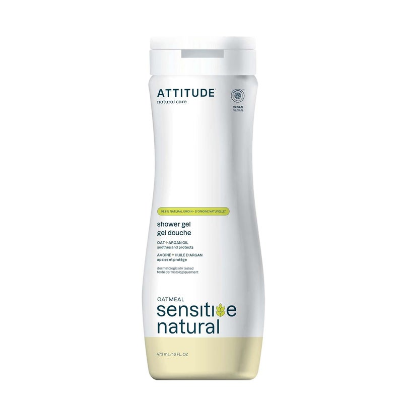 ATTITUDE Body Wash for Sensitive Skin with Oat and Argan Oil EWG Verified Dermatologically Tested Vegan 16 Fl Oz