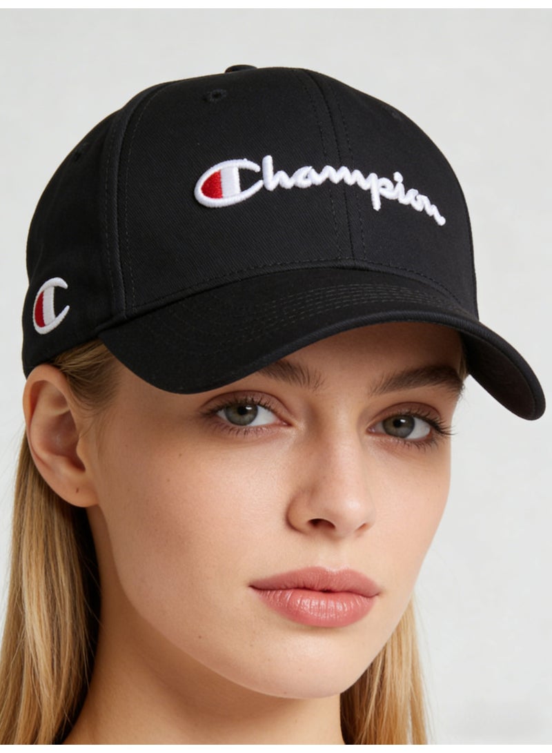 Champion Black Baseball Cap Unisex, Embroidered Script Logo Adjustable Casual Hat for Men Women, Classic Cotton Sports Sun Hat All Seasons - Image 2