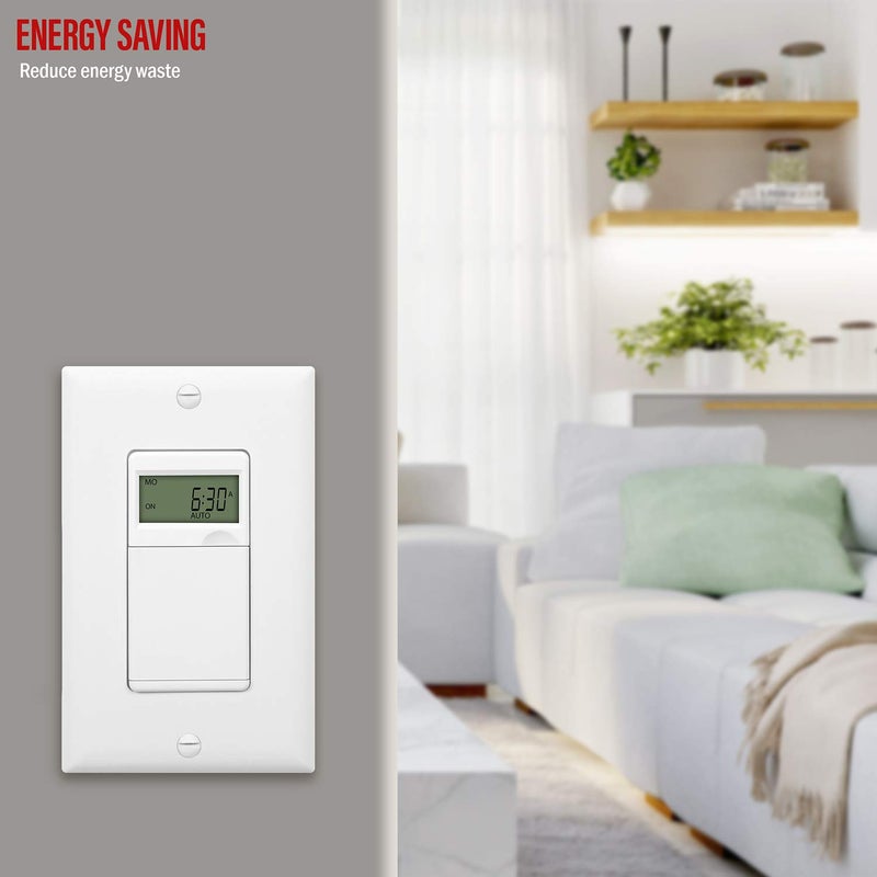 ENERLITES - HET01-C-W Programmable Digital Timer Switch for Lights, Fans, Motors, 7-Day18 ON/OFF Timer Settings, Single Pole, Neutral Wire Required, UL Listed, HET01-C, White - Image 4