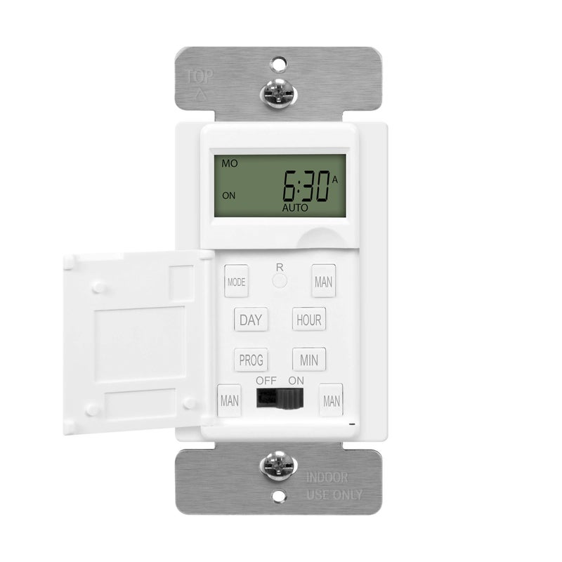 ENERLITES - HET01-C-W Programmable Digital Timer Switch for Lights, Fans, Motors, 7-Day18 ON/OFF Timer Settings, Single Pole, Neutral Wire Required, UL Listed, HET01-C, White - Image 1
