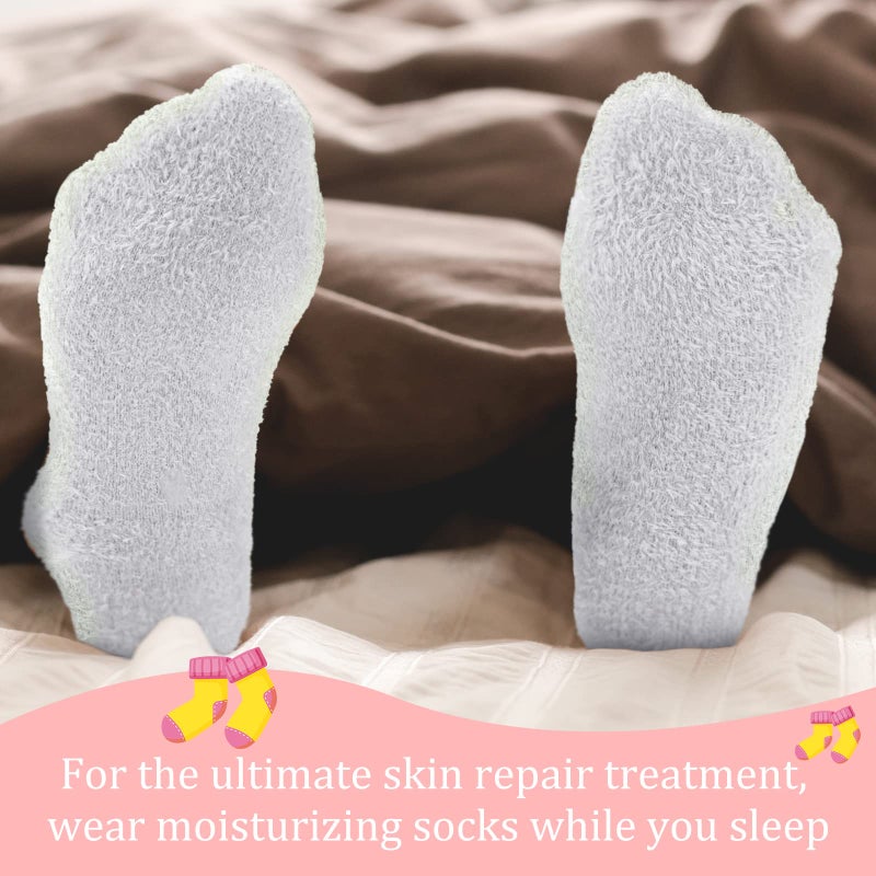Janmercy 3 Pairs Aloe Socks Moisturizing Spa Infused Gel Sleeping Fuzzy Dry Feet Non Slip Lotion Socks for Women Men Repairing Softening Dry Cracked(Pink, Blue, Gray) - Image 5