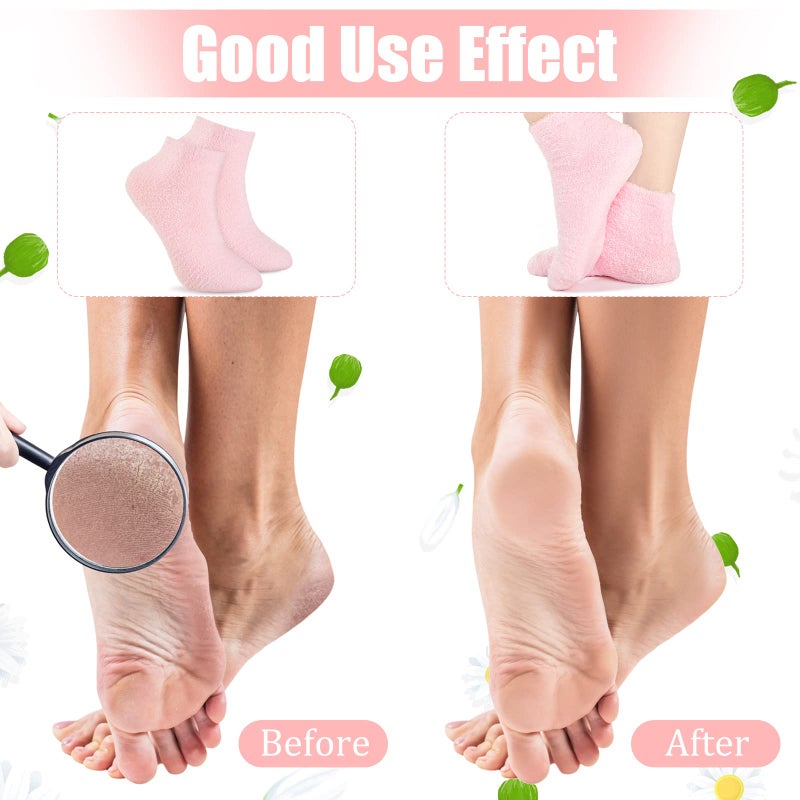 Janmercy 3 Pairs Aloe Socks Moisturizing Spa Infused Gel Sleeping Fuzzy Dry Feet Non Slip Lotion Socks for Women Men Repairing Softening Dry Cracked(Pink, Blue, Gray) - Image 4