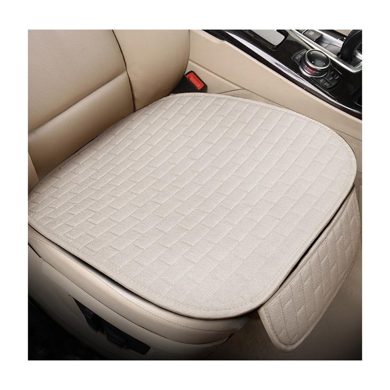 KVAEY Linen Back Car Seat Cover AntiSlip Long Bottom Rear Seat Cover Protector with Storage Pockets Breathable Linen Rear Bench Seat Protector Cushion Pad for Most Vehicles Beige Front