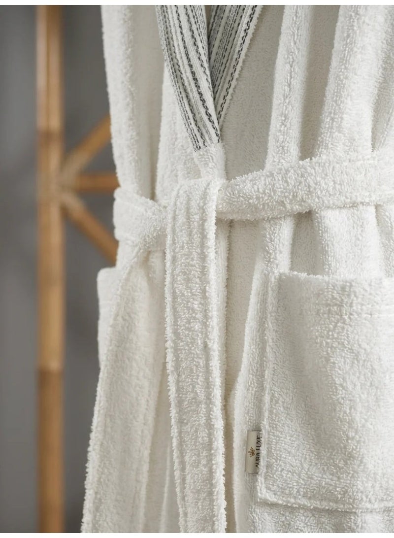 NADAV Florine Jacquard Turkish Cotton Bathrobe Set – White – 5 Pieces - Image 5
