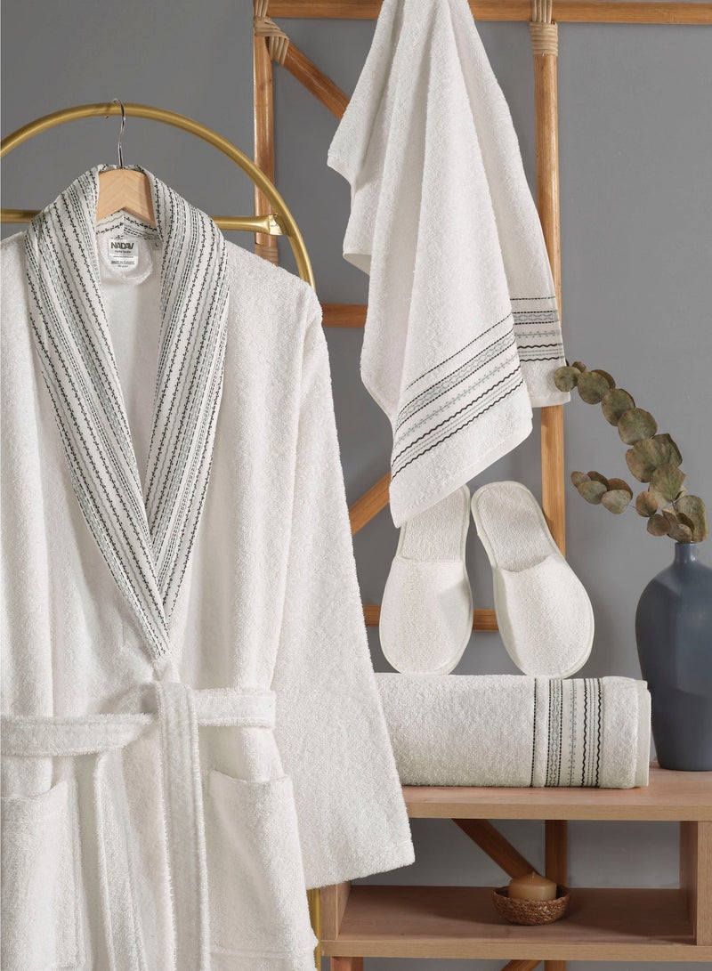 NADAV Florine Jacquard Turkish Cotton Bathrobe Set – White – 5 Pieces - Image 1