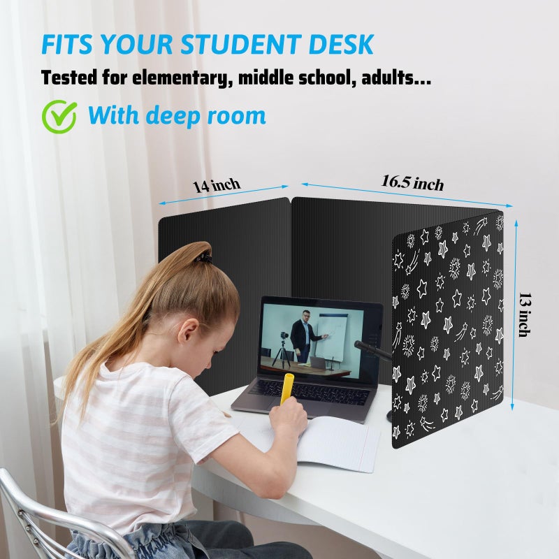 Ubenic Black 24-Pack Desk Dividers for Students, Waterproof Plastic Study Carrel Divider, Durable Testing Dividers for Classroom Teacher Supplies, Easy to Clean Privacy Shield Folder Boards for Student Desk - Image 2