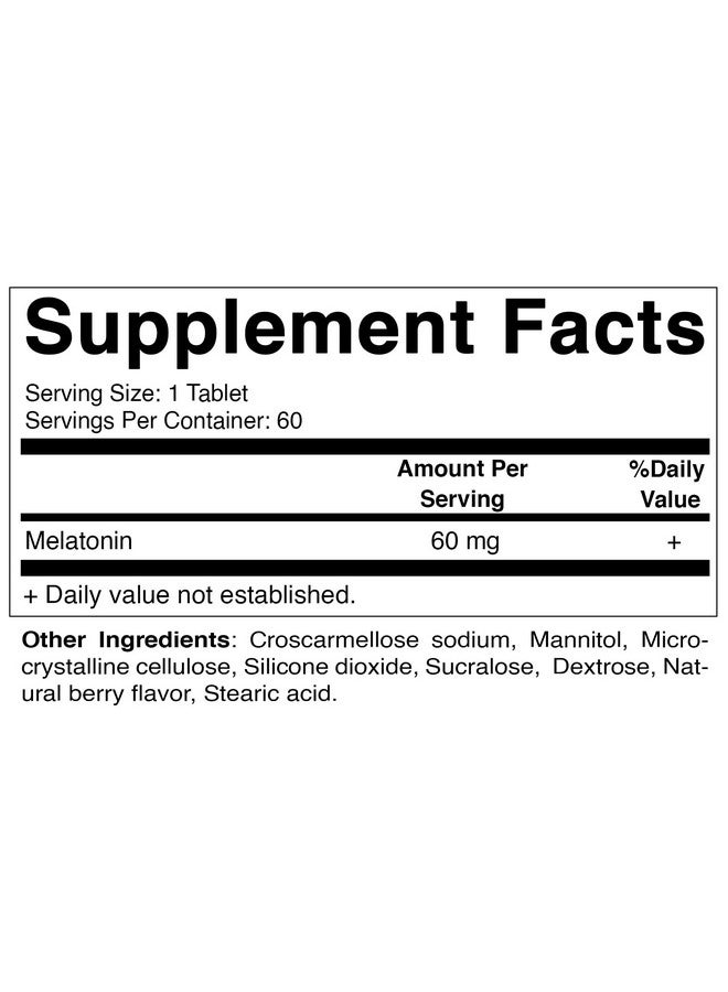 Vitamatic Melatonin 60 mg Fast Dissolve Tablets - 60 Vegan Natural Berry Flavor Tablets - Non-Habit Forming - Non-GMO, Gluten Free (1 Bottle) - Image 2