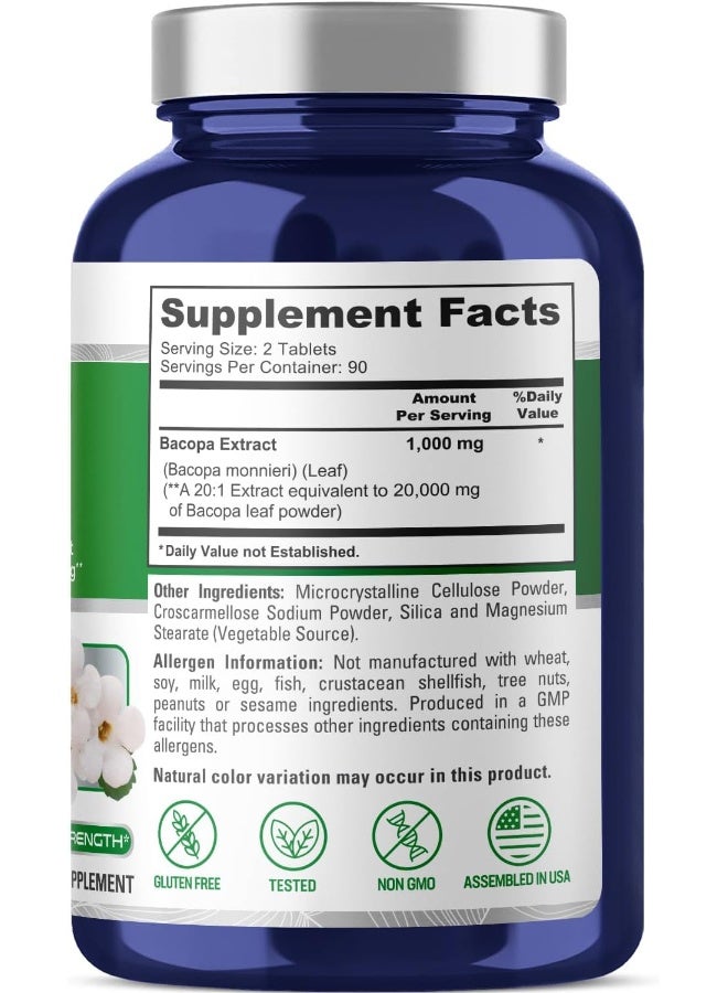 NusaPure Bacopa Leaf Monnieri Extract 20,000 mg 180 Tablets (Extract 20:1, Non-GMO, Gluten Free) - Image 2