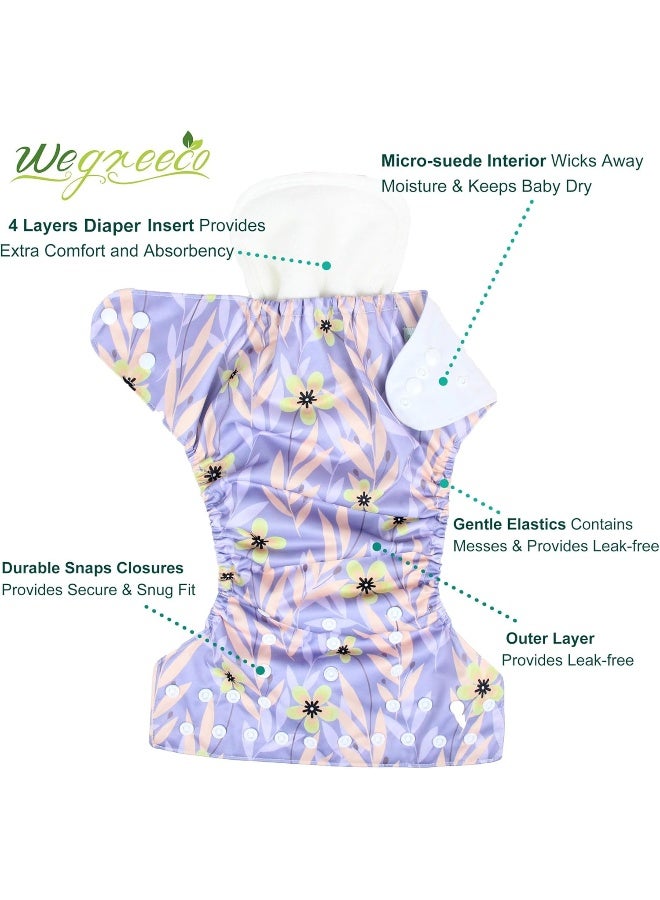 ويجريكو wegreeco Washable Reusable Baby Cloth Pocket Diapers 6 Pack + 6 Bamboo Inserts (with 1 Wet Bag, Leaves, Animals) - Image 2