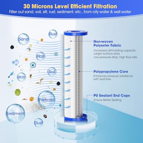 Viowey 4 Pack 30 Micron Sediment Water Filter Cartridges,10" x 2.5" Pleated Replacement for Cold Plunge Tub,Ice Bath Chiller,Whole House Well Water Systems,Under Sink,Washable & Reusable,Standard Housing - Image 3