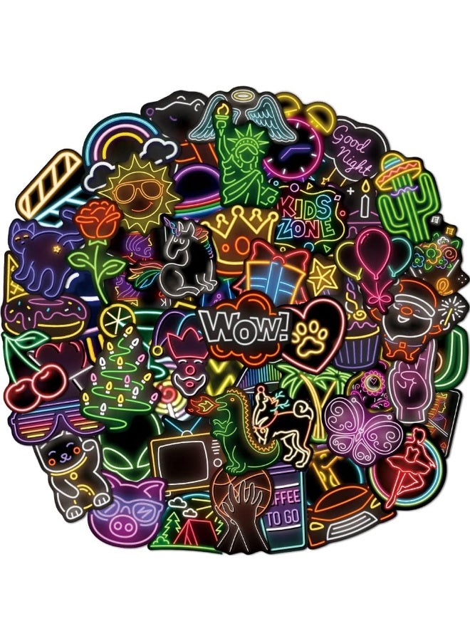 100 قطعة ملصقات نيون مضيئة للمراهقين والطلاب - ملصقات فينيل مضادة للماء لتزيين زجاجات المياه واللابتوب - جوائز وتوزيعات حفلات