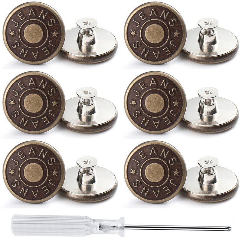 ZHIYONZEE 12 Sets Adjustable Buttons for Jeans, 20mm No Sew Instant Metal Buttons, Removable Jean Buttons Replacement Repair Kit with Threads Rivets and Screwdriver - Image 1