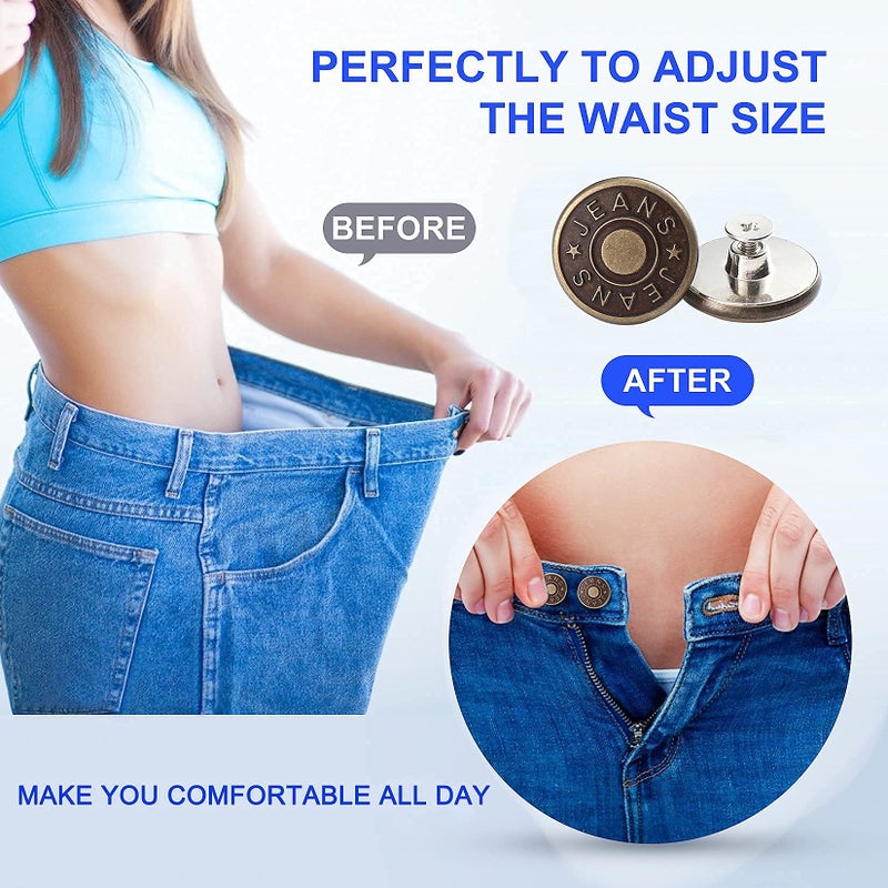 ZHIYONZEE 12 Sets Adjustable Buttons for Jeans, 20mm No Sew Instant Metal Buttons, Removable Jean Buttons Replacement Repair Kit with Threads Rivets and Screwdriver - Image 4