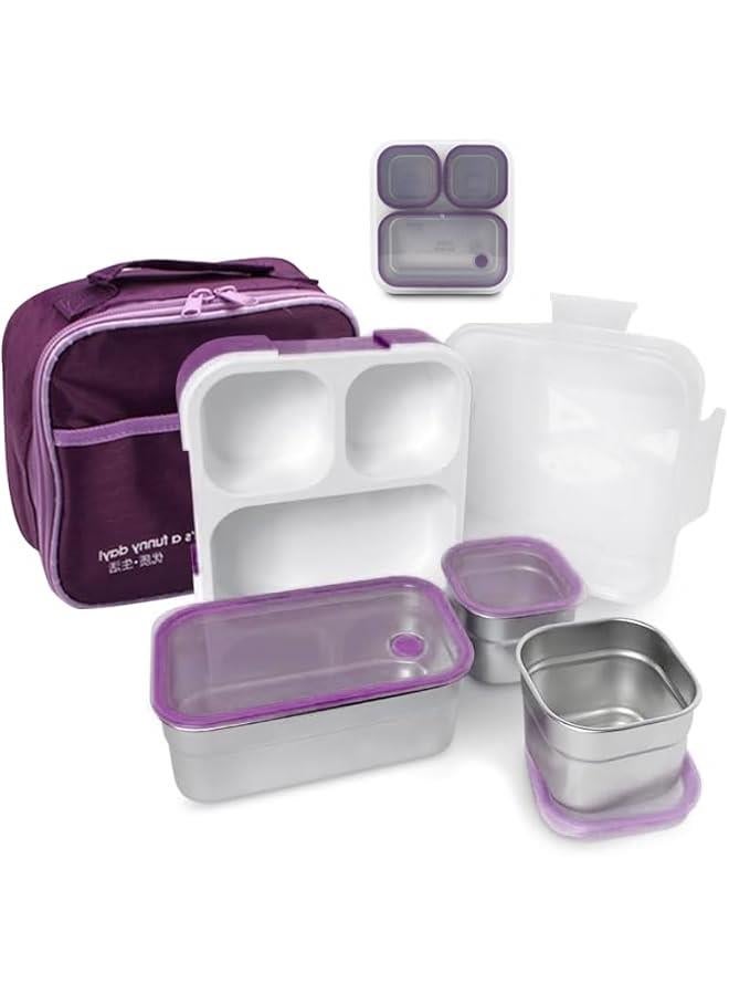 هوكور صندوق غداء بينتو من الستانلس ستيل من بيكبيس للبالغين والاطفال، 3 اقسام كبيرة مانعة للتسرب لتحضير الوجبات للرجال والنساء، صندوق غداء للعمل او المدرسة، 720 مل، ارجواني - Image 1