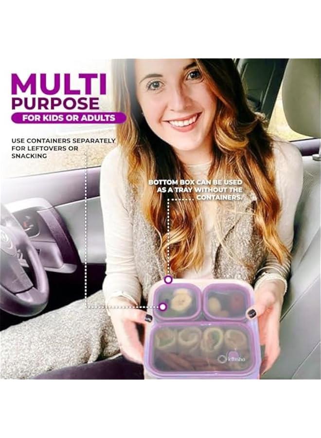 هوكور صندوق غداء بينتو من الستانلس ستيل من بيكبيس للبالغين والاطفال، 3 اقسام كبيرة مانعة للتسرب لتحضير الوجبات للرجال والنساء، صندوق غداء للعمل او المدرسة، 720 مل، ارجواني - Image 4