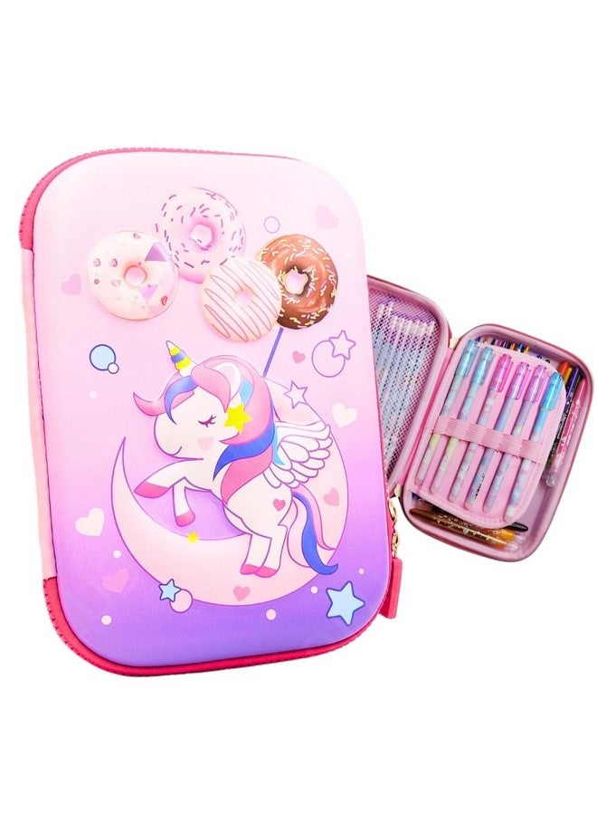 PLUSPOINT PLUSPOINT 3D Unicorn Pencil case Large Capacity Premium Stylish EVA Case Embossed Compass, School Supply Organizer for Students, Stationery Box, Cosmetic Zip Pouch Bag (Big Unicorn-Pink) - Image 1
