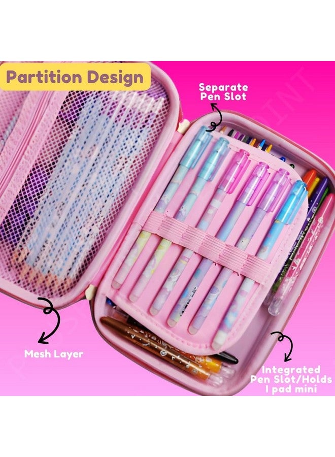 PLUSPOINT PLUSPOINT 3D Unicorn Pencil case Large Capacity Premium Stylish EVA Case Embossed Compass, School Supply Organizer for Students, Stationery Box, Cosmetic Zip Pouch Bag (Big Unicorn-Pink) - Image 3
