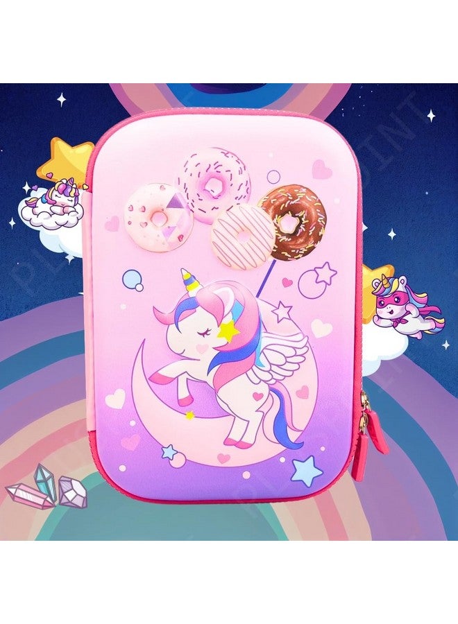 PLUSPOINT PLUSPOINT 3D Unicorn Pencil case Large Capacity Premium Stylish EVA Case Embossed Compass, School Supply Organizer for Students, Stationery Box, Cosmetic Zip Pouch Bag (Big Unicorn-Pink) - Image 2