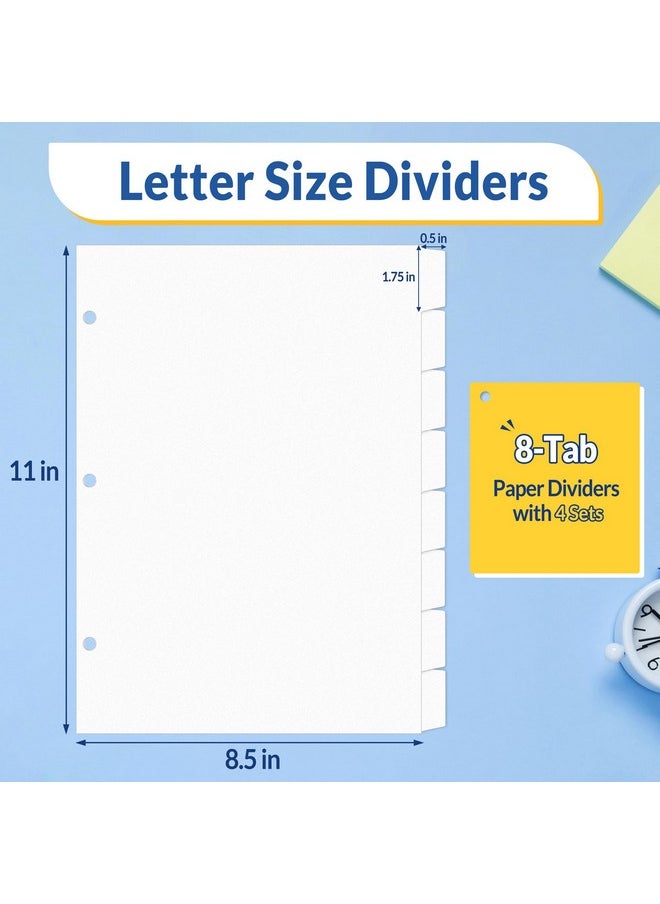 SUNEE Binder Dividers With Tabs For 3 Ring Binder, 8.5 X 11 Paper White Binder Dividers Blank With 8 Tabs, 4 Sets Page Dividers For School, Office And Home, 32 Dividers  - Image 2
