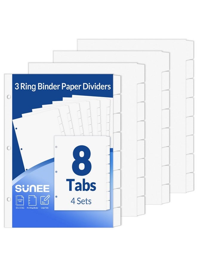 SUNEE Binder Dividers With Tabs For 3 Ring Binder, 8.5 X 11 Paper White Binder Dividers Blank With 8 Tabs, 4 Sets Page Dividers For School, Office And Home, 32 Dividers  - Image 1
