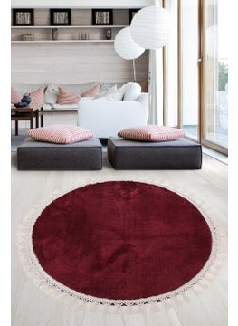 Relax Plum Round 120X120 cm Pompom Fringed Non-Slip Based Machine Washable Bath Mat
