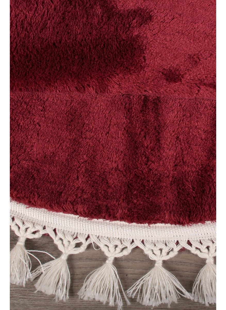 Bonny Home Relax Plum Round 120X120 cm Pompom Fringed Non-Slip Based Machine Washable Bath Mat  - Image 5