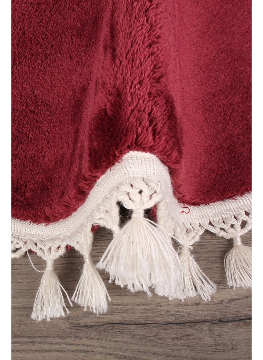 Bonny Home Relax Plum Round 120X120 cm Pompom Fringed Non-Slip Based Machine Washable Bath Mat  - Image 3
