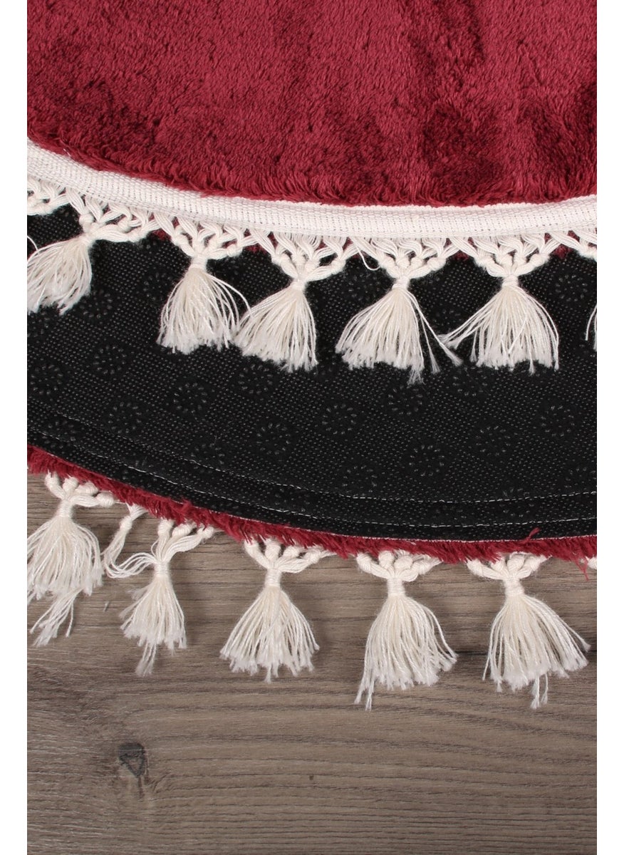 Bonny Home Relax Plum Round 120X120 cm Pompom Fringed Non-Slip Based Machine Washable Bath Mat  - Image 4