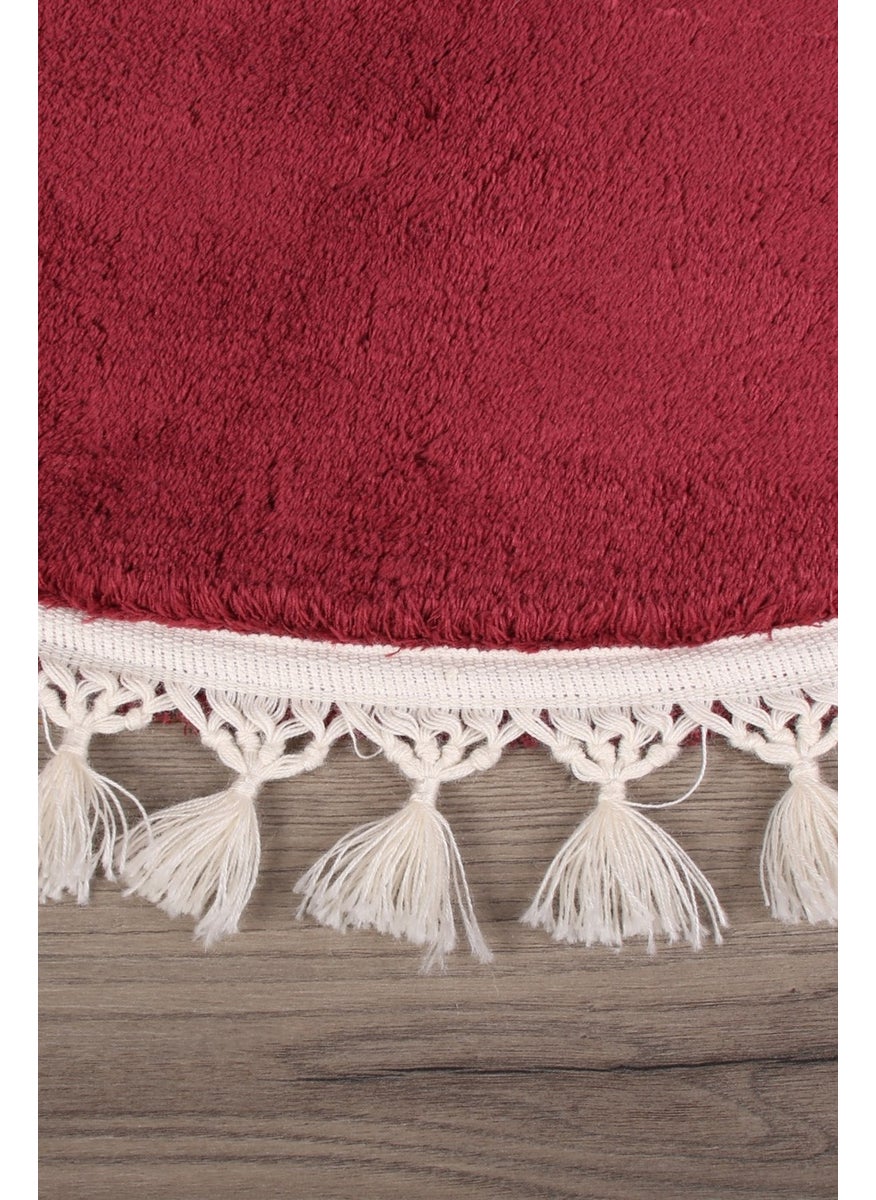 Bonny Home Relax Plum Round 120X120 cm Pompom Fringed Non-Slip Based Machine Washable Bath Mat  - Image 2