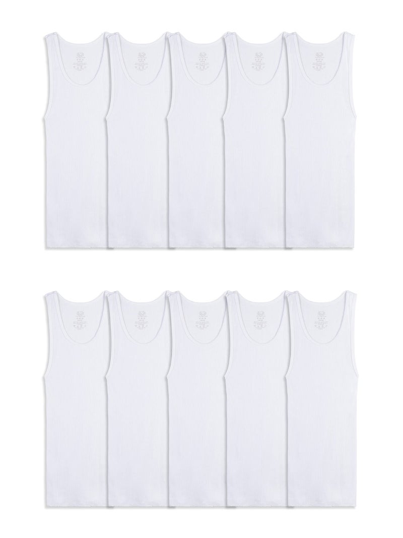 Fruit of the Loom Boys' Cotton Tank Top Undershirt (Multipack), Boys - 10 Pack - White, Large - Image 3