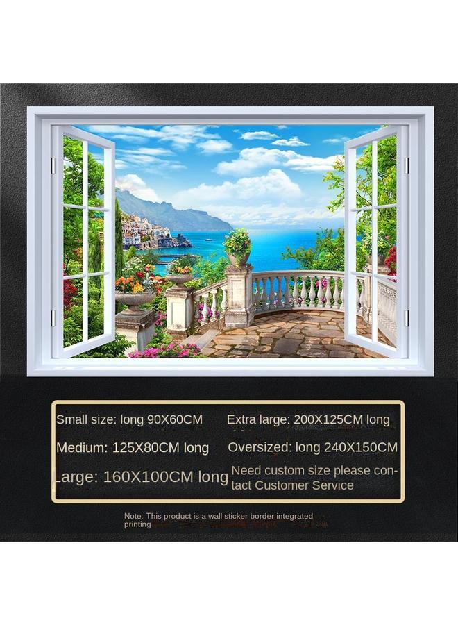 Bluejw Fake Window Self-adhesive 3D Wall Stickers Living Room Decorative Painting Bedroom Landscape Nature Waterproof Wall Stickers Wallpaper - Image 1