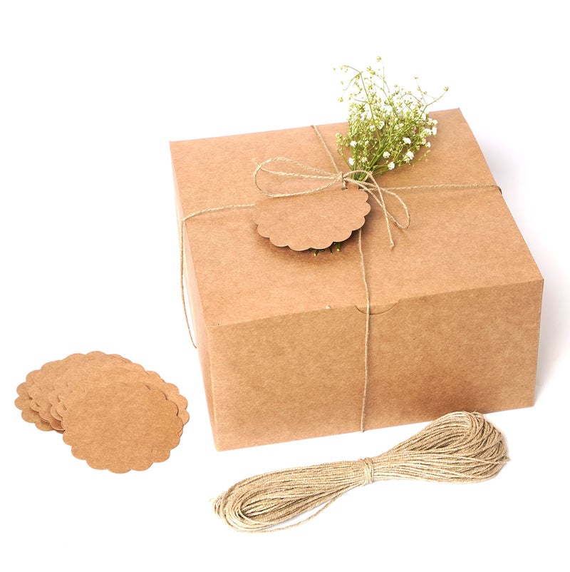 mudrit Kraft Gift Boxes 10 Pack 8x8x4 Inches, Thick Kraft Paper Boxes with Lids, Tags & Jute Rope for Gifts, Wedding Favours, Bridesmaid Proposals, Cupcakes, Crafting - Image 1