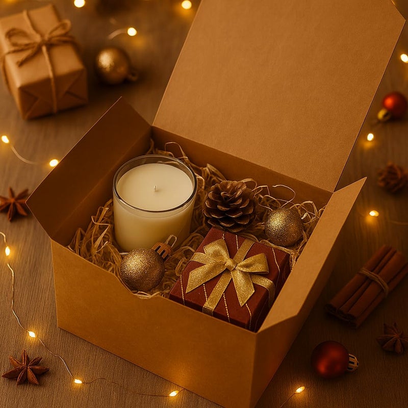 mudrit Kraft Gift Boxes 10 Pack 8x8x4 Inches, Thick Kraft Paper Boxes with Lids, Tags & Jute Rope for Gifts, Wedding Favours, Bridesmaid Proposals, Cupcakes, Crafting - Image 5