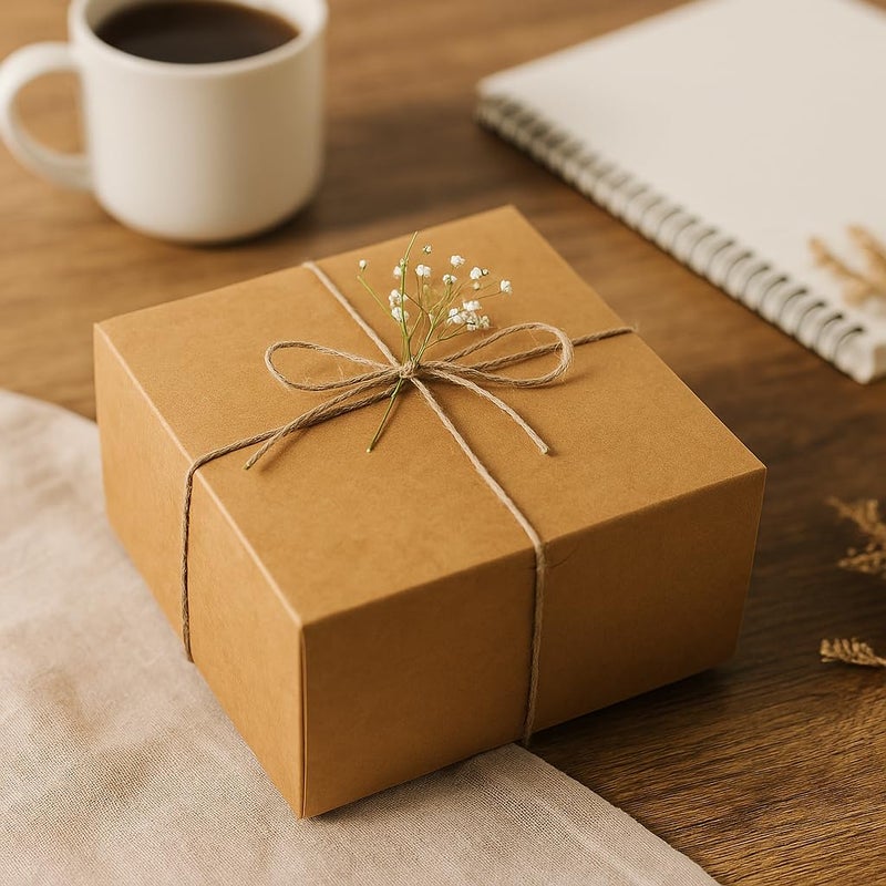 mudrit Kraft Gift Boxes 10 Pack 8x8x4 Inches, Thick Kraft Paper Boxes with Lids, Tags & Jute Rope for Gifts, Wedding Favours, Bridesmaid Proposals, Cupcakes, Crafting - Image 2