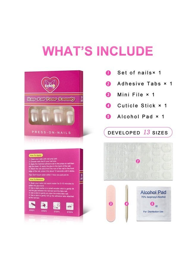 EchiQ Pearl Shine Pink French Nail Press On Nails For Daily Wear White Round Fake Nails Short Glossy Satin Artificial Lady Fingernails With Adhesive Tabs - Image 3