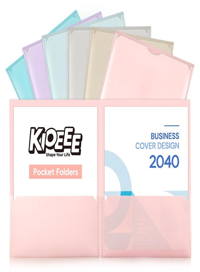 KIOEEE Plastic Folders with Clear Front Pocket, 6 Pack Folders with Pockets, Heavy Duty 2 Pocket Folders, Letter Size Colored Plastic Folders for School Office - Image 1