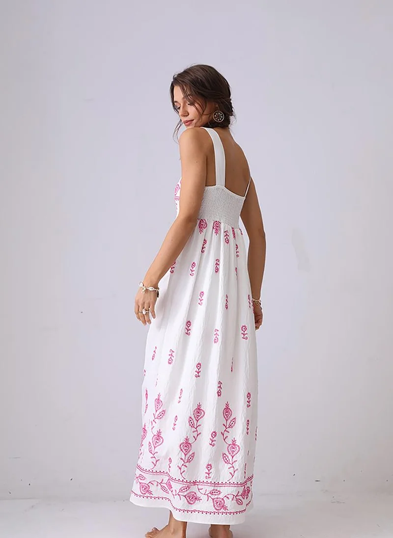 يونيكي Off White Fit and Flare Shoulder Straps Maxi Dress