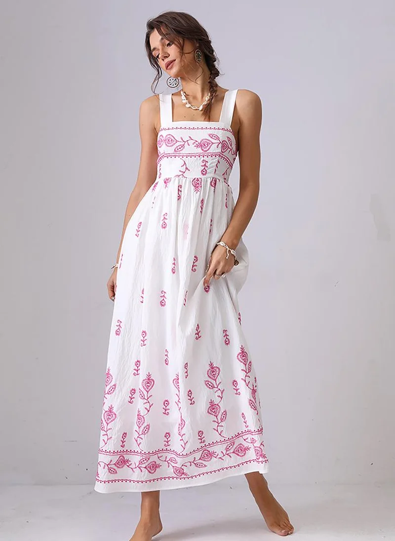 YUNIQEE Off White Fit and Flare Shoulder Straps Maxi Dress